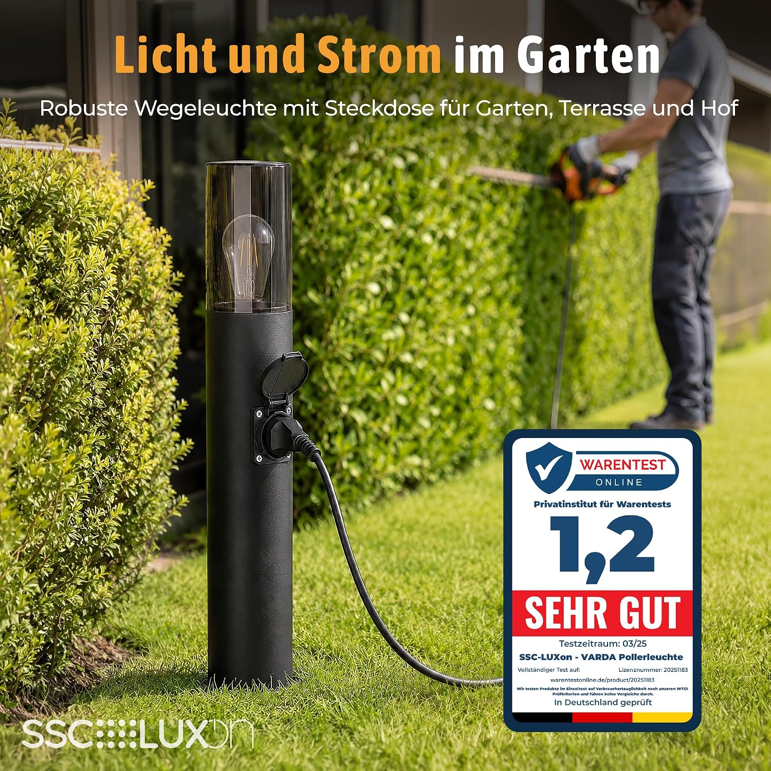 SSC-LUXon Außen-Wegeleuchte VARDA mit Fassung E27 Stehleuchte Schwarz Höhe 50 cm - Außenleuchte Stehlampe mit Stromanschluss 230 V – Bild 3