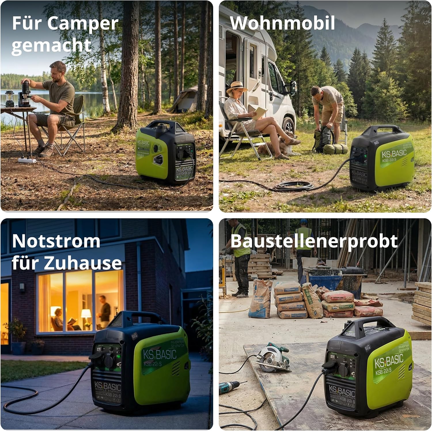 K&S BASIC KSB 22i S Inverter-Generator, Stromerzeuger 2000 W, elektronische Umwandlung, leiser leichter Benzin-Notstromgenerator, Euro-V-Motor, 2 x 16 A (230 V) Steckdosen, ECON-Modus, Schallschutzgehäuse – Bild 4