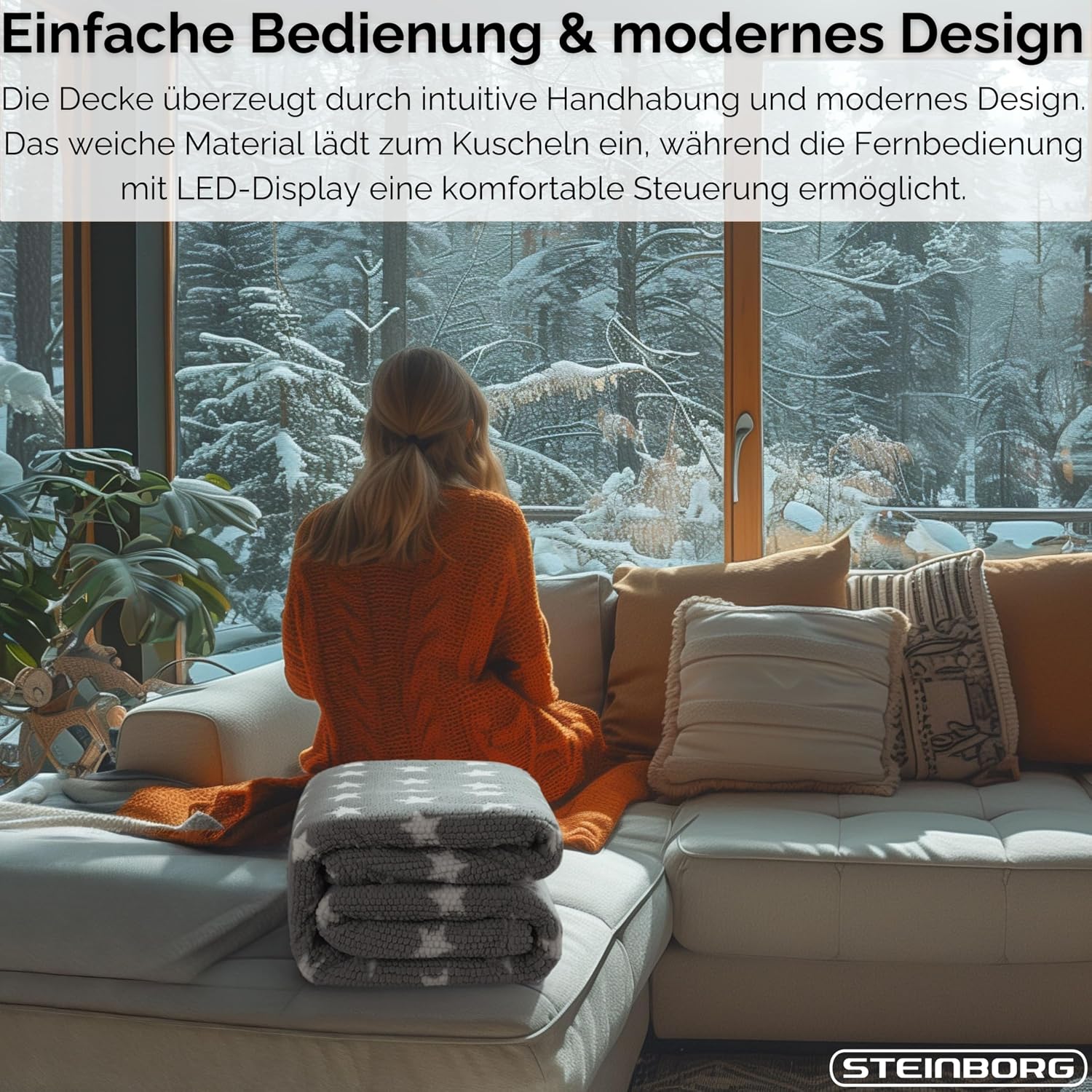 Steinborg Heizdecke mit automatischer Abschaltung, 180 x 130 cm, kuschelige Heizdecke, elektrische Heizdecke, Kuscheldecke, Bett, Sofa, Thermodecke, 9 Stufen, waschbar – Bild 9