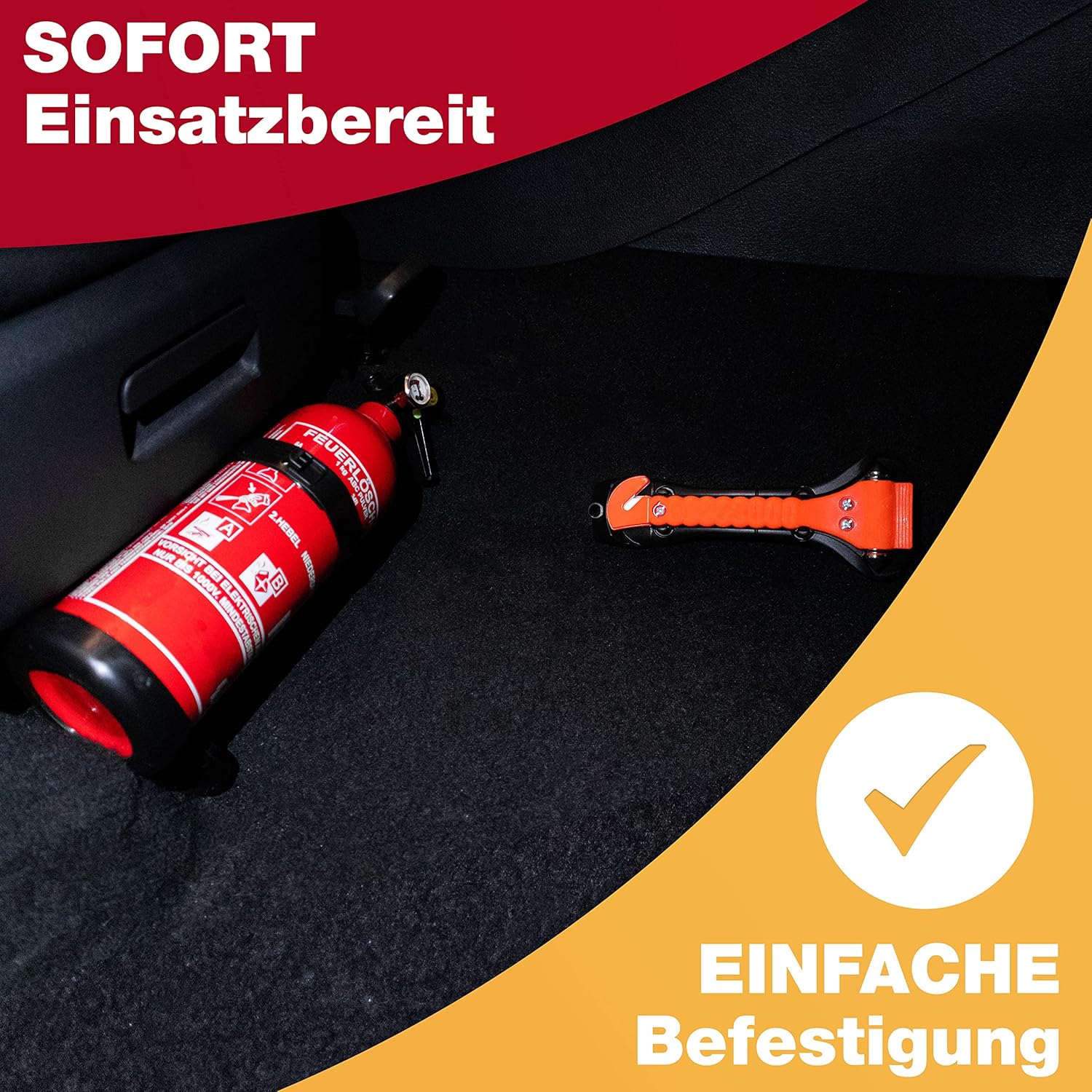 Feuerlöscher Auto 1 kg + Nothammer Auto mit Gurtschneider (inklusive Notfallkarte) – Strenge Qualitätssicherung – Nothammer, Auto-Feuerlöscher, Auto, klein – Bild 6