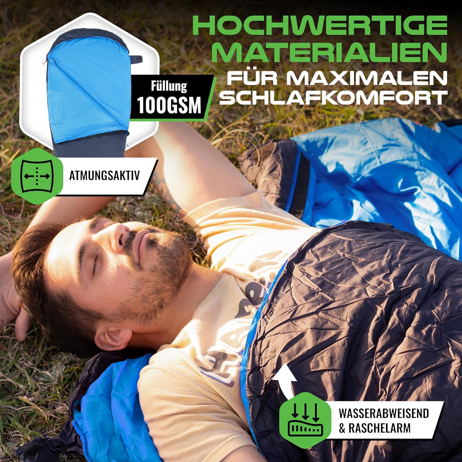 Mountrex Schlafsack – kleines Packmaß und ultraleicht (720 g / 1500 g) – Outdoor-Sommerschlafsack (100 g/m²) / 3 – 4 Jahreszeiten (300 g/m²) Mumienschlafsack – Camping, Reisen, Festival – warm und zusammenzippbar – Bild 4