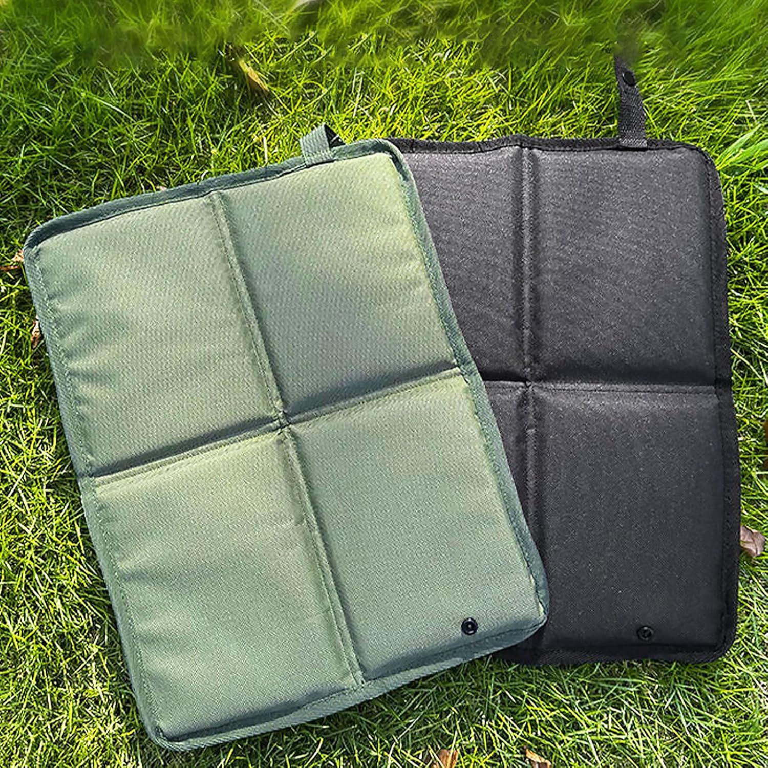 2er-Set faltbare Outdoor-Sitzkissen, wasserdicht & wärmeisolierend, ultraleicht (93 g) mit Karabiner, faltbare Sitzauflage für Wandern, Camping, Picknick, Festival, Olivgrün & Schwarz – Bild 7