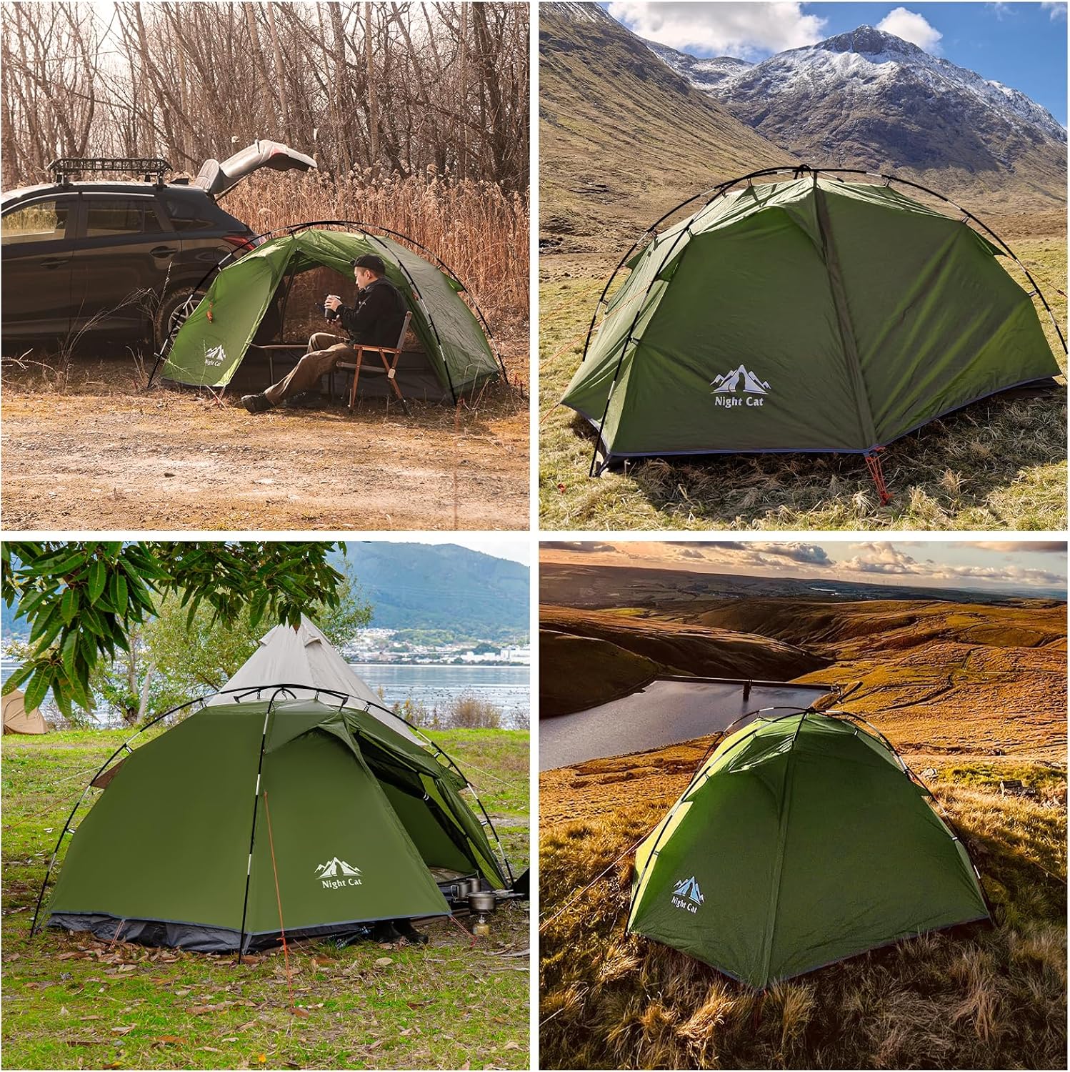 Night Cat Camping Zelt 2 Personen: Wasserdichtes Campingzelt 2 Man Zente Zwei Schichten Einfache Einstellung Leicht Für Trekking Wandern Garten – Bild 7