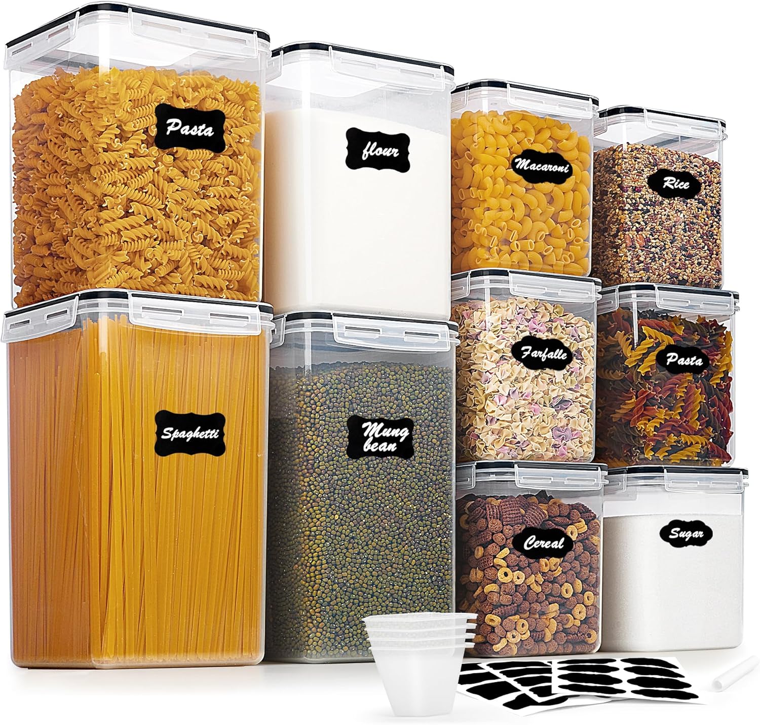Vtopmart 10er-Set große Vorratsgläser mit Deckel, luftdicht 6,5 l, Mehl-Aufbewahrungsbehälter, Küchen-Aufbewahrungsbox für Müsli und Zucker, BPA-frei, schwarz