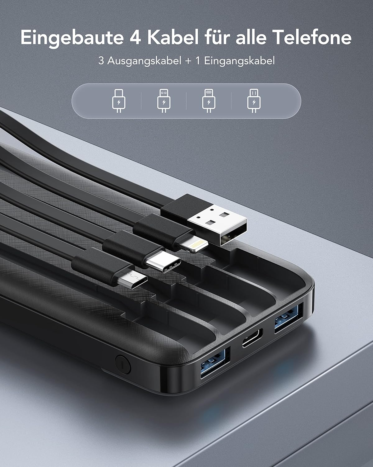 Charmast Powerbank 10000 mAh, externer Akku, USB-C-Powerbank mit 4 integrierten Ladekabeln, tragbares Ladegerät, LED-Display, kompakt, schlank, 6 Ausgänge, kompatibel mit iPhone, Huawei, Samsung Tablet – Bild 2