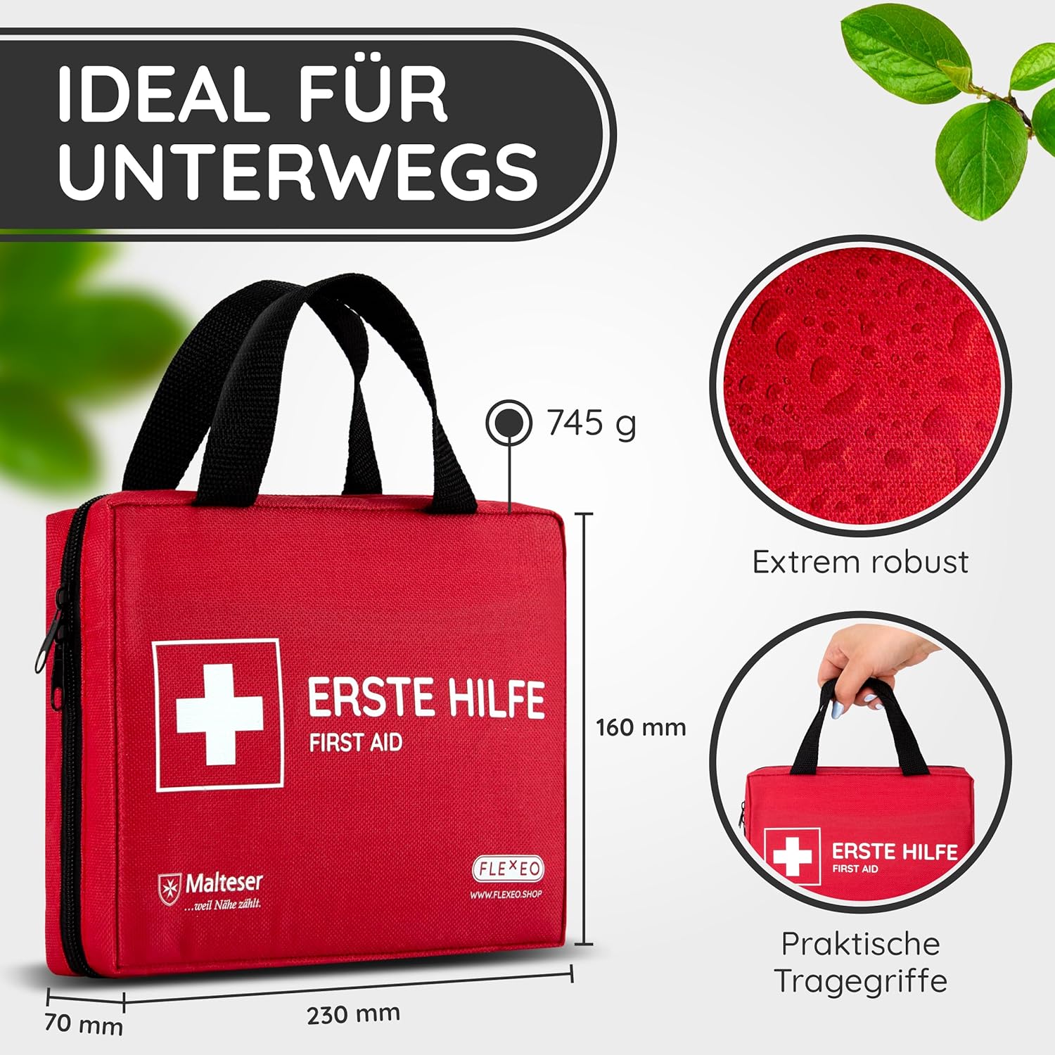 Erste-Hilfe-Set mit Sofort-Kältekompressen, Rettungsdecke und Pflaster-Sortiment (103-teilig, rot) – Bild 4