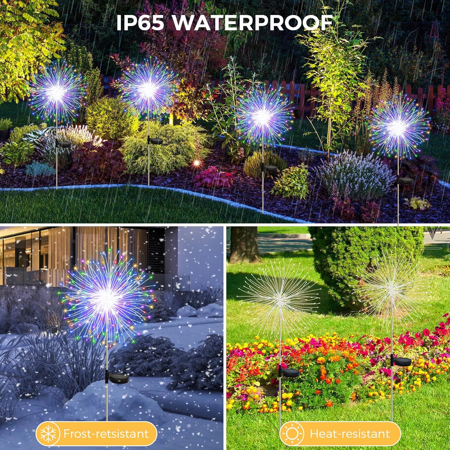 CNMTCCO 2 Stück Solar Feuerwerk Gartenlichter, Solar Garten Dekorative Lichter mit 120 LED Warmweiß Solarstecker Gartenleuchten für Hinterhof Weg Rasen Terrasse (Farbig) – Bild 5