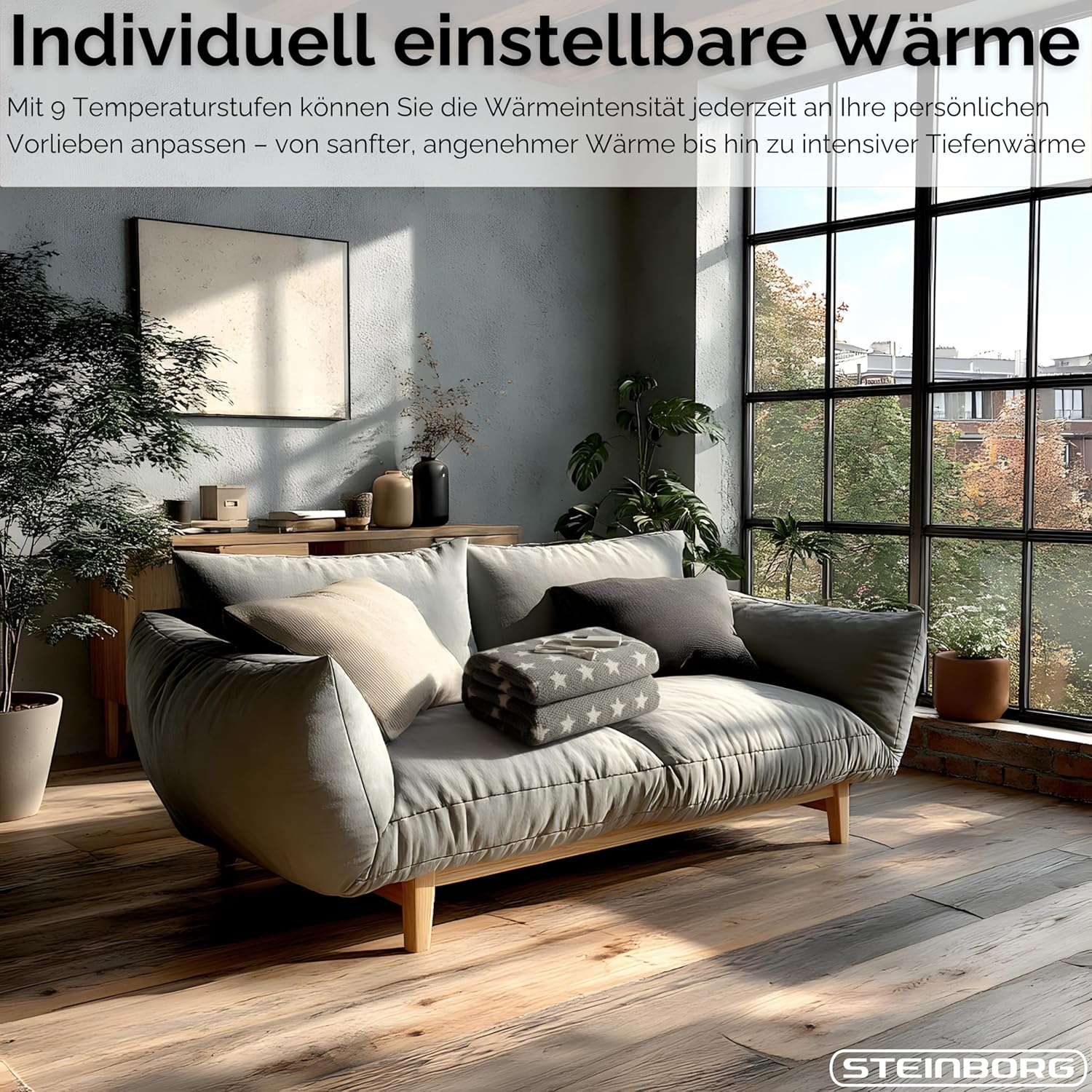 Steinborg Heizdecke mit automatischer Abschaltung, 180 x 130 cm, kuschelige Heizdecke, elektrische Heizdecke, Kuscheldecke, Bett, Sofa, Thermodecke, 9 Stufen, waschbar – Bild 3