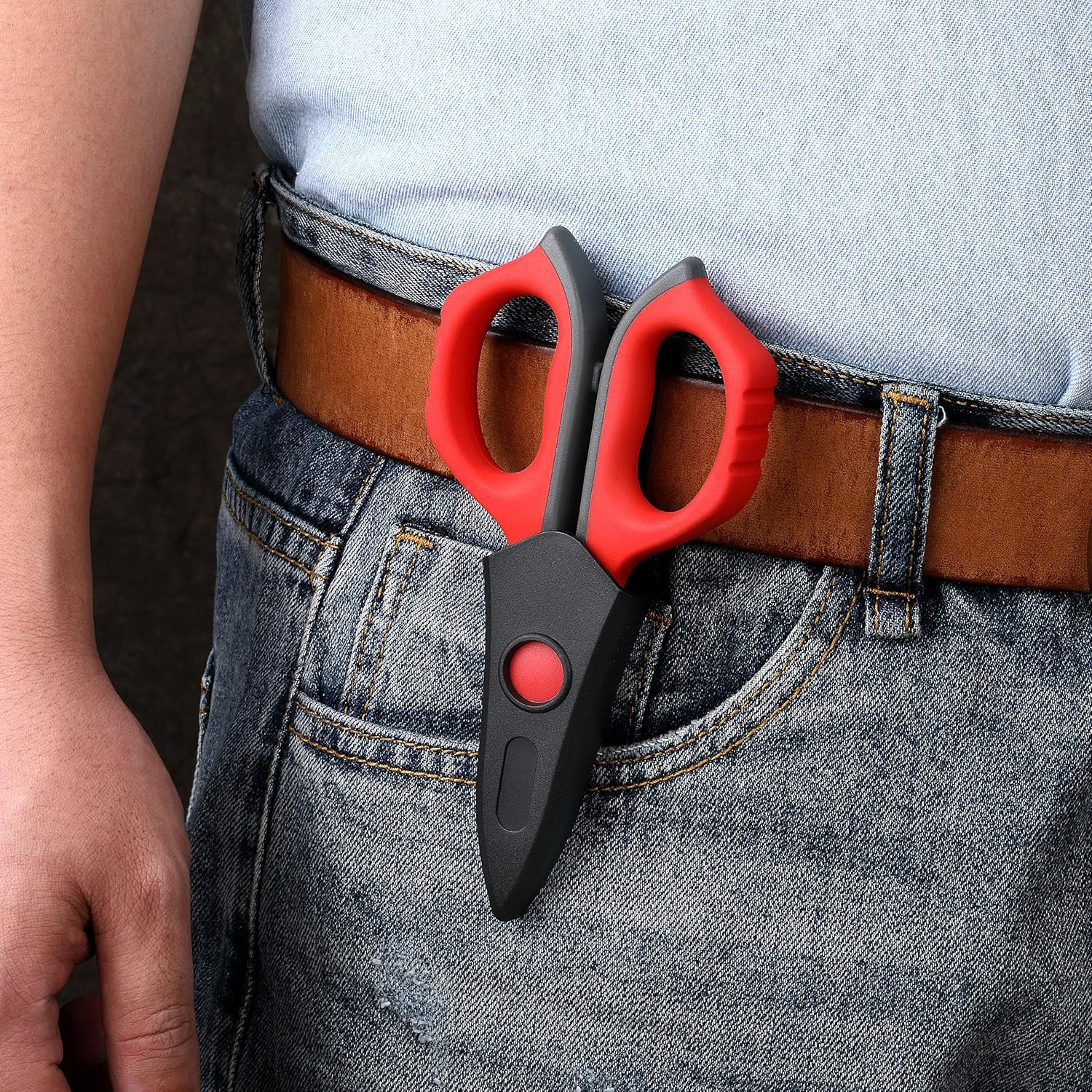 JARVISTAR Elektrikerschere, Universal-Kabelschere, 6 Zoll Multifunktionsschere mit Gürtelclip und weichem Gummigriff, Edelstahlschere, 15,3 cm (Schwarz/Rot) – Bild 7