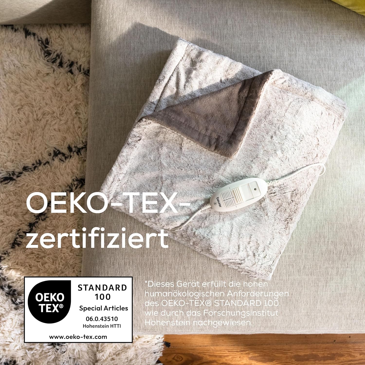 Beurer HD 75 Nordic Heizdecke, gemütliche Felloptik, 6 Temperatureinstellungen, maschinenwaschbar, mit Abschaltautomatik, Beige/Braun – Bild 7