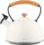 briebe Nordic Induktionswasserkocher, 2,3 l, Pfeifkessel, Edelstahl-Teekessel, alle Arten, Glaskeramik-Kochfeld, Gas, Elektroherd, Holzgriff Cool Touch, für Tee, Kaffee, Teekanne, weiß