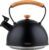 briebe Nordic Induktionswasserkocher, 2,3 l, Pfeifkessel, Edelstahl-Teekessel, Retro alle Arten, Glaskeramik-Kochfeld, Gas, Elektro-Kochfeld, Holzgriff Cool Touch, für Tee, Kaffee, Teekanne, Schwarz