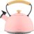 briebe Retro-Induktions-Wasserkocher, 2,3 l, Pfeifkessel, Edelstahl-Teekessel, Vintage-Design, alle Arten, Glaskeramik-Kochfeld, Gas, Elektro-Kochfeld, Holzgriff Cool Touch, für Tee, Kaffee, Teekanne, Rosa