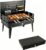 Holzkohlegrill mit Deckel und Kamin, tragbarer Outdoor-Campinggrill-Smoker mit doppelter Luftzufuhr, 2 Holzkohleschalen und Holzgriff für Garten, Terrasse und Picknick