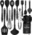 Küchenutensilien-Set, 12-teilig, Silikon-Kochutensilien, Kochbesteck-Set, hitzebeständiges Kochgeschirr mit Utensilienhalter, Antihaft-Kochset, Küchenutensilien, spülmaschinenfest, Schwarz