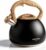 Poliviar Moderner Wasserkocher, Pfeifkessel, Edelstahl, Teekessel für alle Herdarten, Pfeifkessel mit Holzgriff, Wasserkocher für Tee, Kaffee, ca. 3 Liter Schwarz (JX2018-WB20-DE)