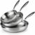 La Moustache – Pfannen-Set 3-teilig aus Edelstahl ohne Beschichtung, 3 Bratpfannen, induktionsgeeignet, spülmaschinenfest, Durchmesser 20/24/28 cm (Titanium Inox)