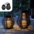 Gadgy® Solar-Laternen-Set, Rattan-Optik, braun marmorierter Kunststoff, 2-teilig, Tropfen- und runde Kugelform für den Außenbereich, LED-Tischlampe, Solarleuchte, Gartendekoration, Laterne