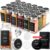 EDELHAUS Quadratisches Gewürzdosen-Set mit Edelstahldeckel (24 x 120 ml), Gewürzstreuer mit Streueinsatz und 240 Etiketten schwarz – hochwertige Gewürzbehälter, Gewürzdosen, Gewürz-Organizer (10,7 cm x 4,5 cm)